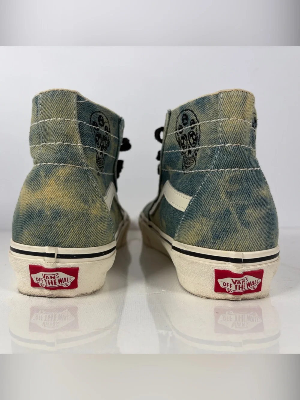 Vans Sk8-Hi Skull Denim High Top Sneakers Blue Distressed Women 6 Men 4.5